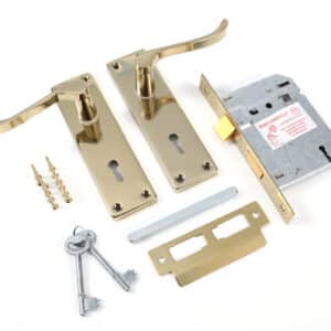 Lockset 3 Lever Brass Plated 6" Victorian Scrol Inyati Blister Packed