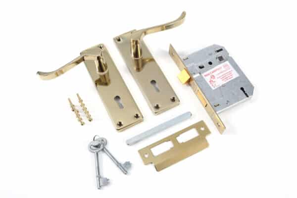 Lockset 3 Lever Brass Plated 6" Victorian Scrol Inyati Blister Packed