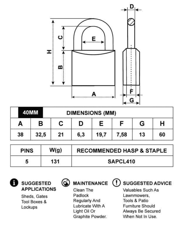 Padlock 40mm Brass Inyati Blister Packed - Image 5